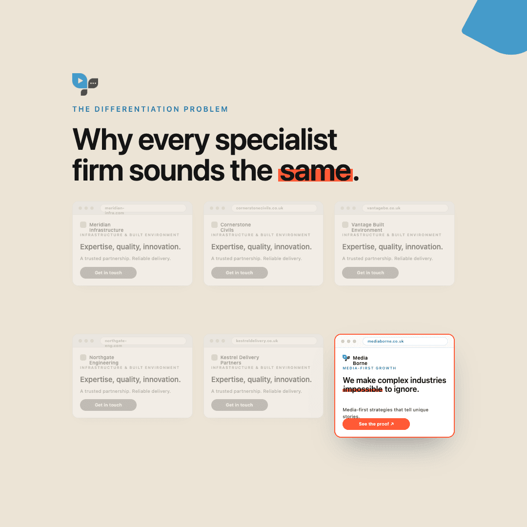 Why every specialist firm sounds the same, and what the ones winning work do differently